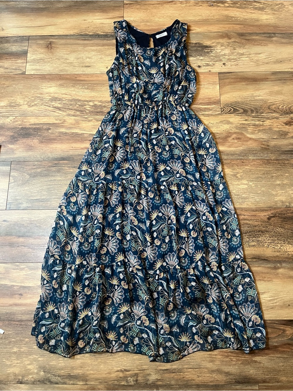 Lara G Silk Blend Sleeveless Tiered Floral Maxi Dress Boho Cottagecore Size XL